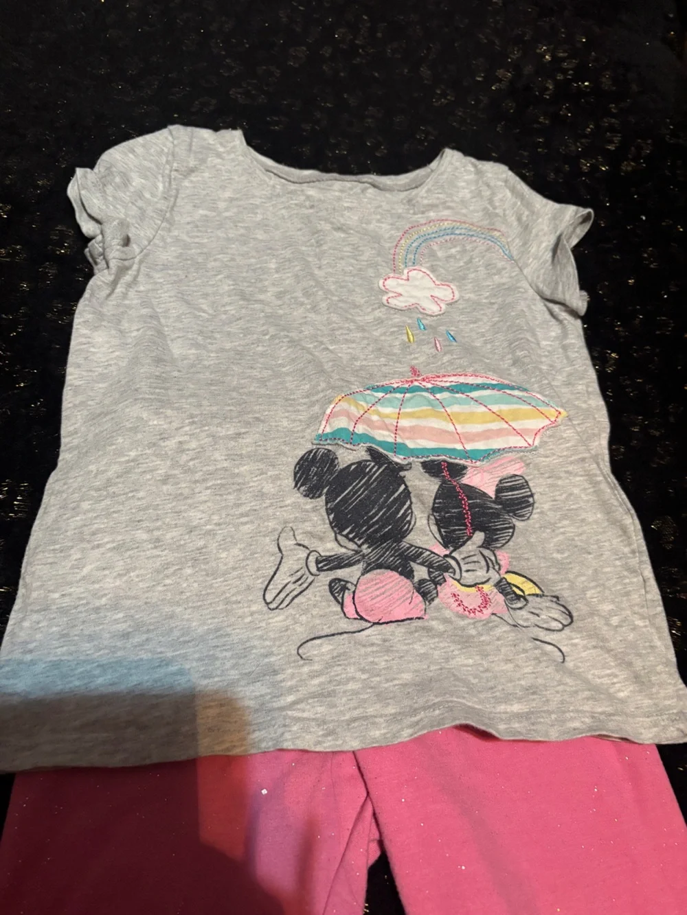 Disney Gray Tee Set with Pink Sparkle Pants